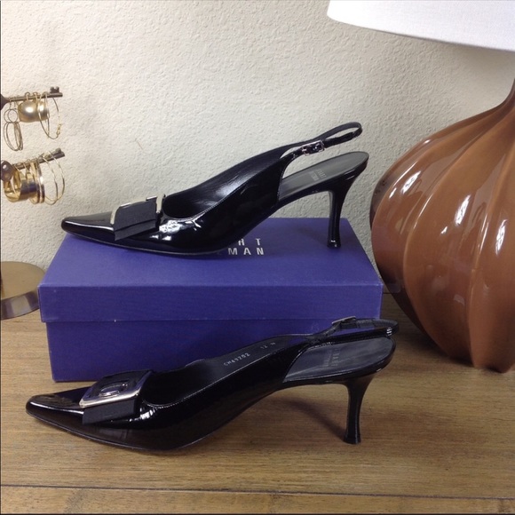 Stuart Weitzman Black Patent Leather Sling Backs - Picture 4 of 8